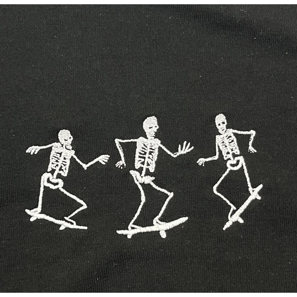 EUC Social Scene Mens S Black Skateboard Skeletons Embroidered Crew Sweatshirt